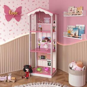 Casa Casinha De Bonecas Infantil Cosmo 3 Cômodos Mdf-mdp Rosa-branco G50
