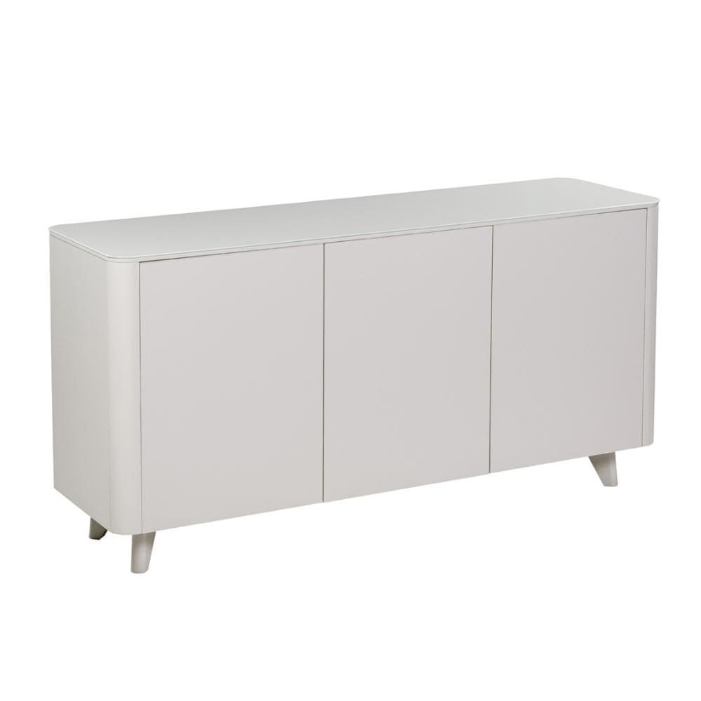 Buffet Luxemburgo Univ 150 cm Tampo de Madeira com Vidro Colado Branco Acetinado