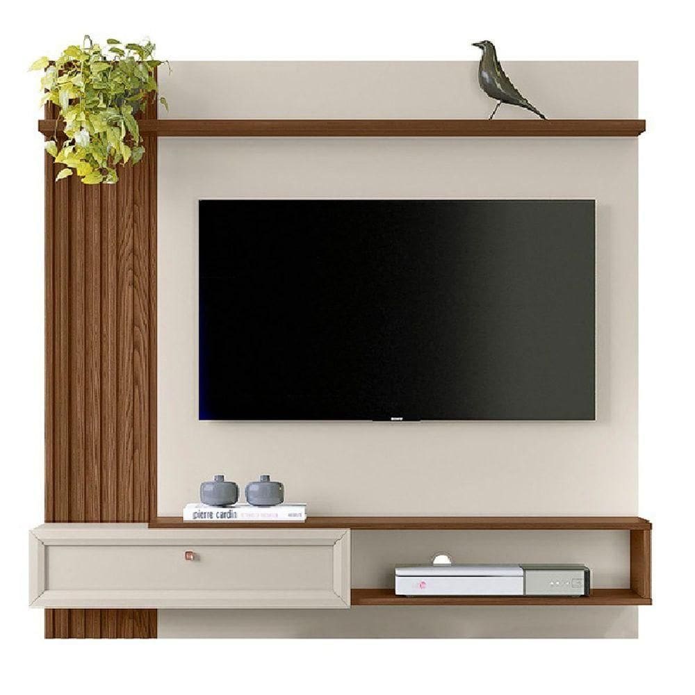 Painel Para Tv Até 55\" Ripado Com Nicho Mdp/mdf Amanda Freijo/off White
