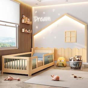 Cama Solteiro Montessoriana Wave e Moldura com Led Dream Decor Casatema Verde/Natural