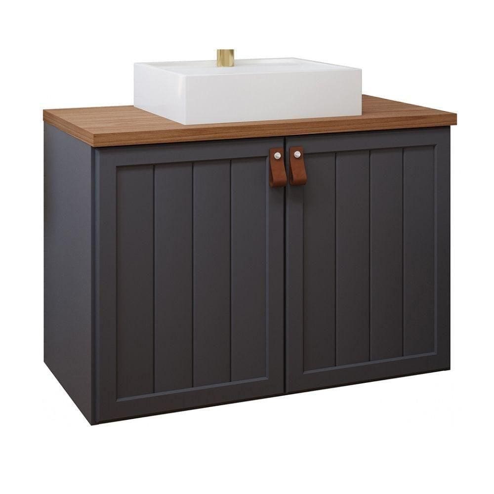 Gabinete Para Banheiro 80cm 100% Mdf 2 Portas Alure Mgm Móveis Titânio/freijo Titanium/freijo
