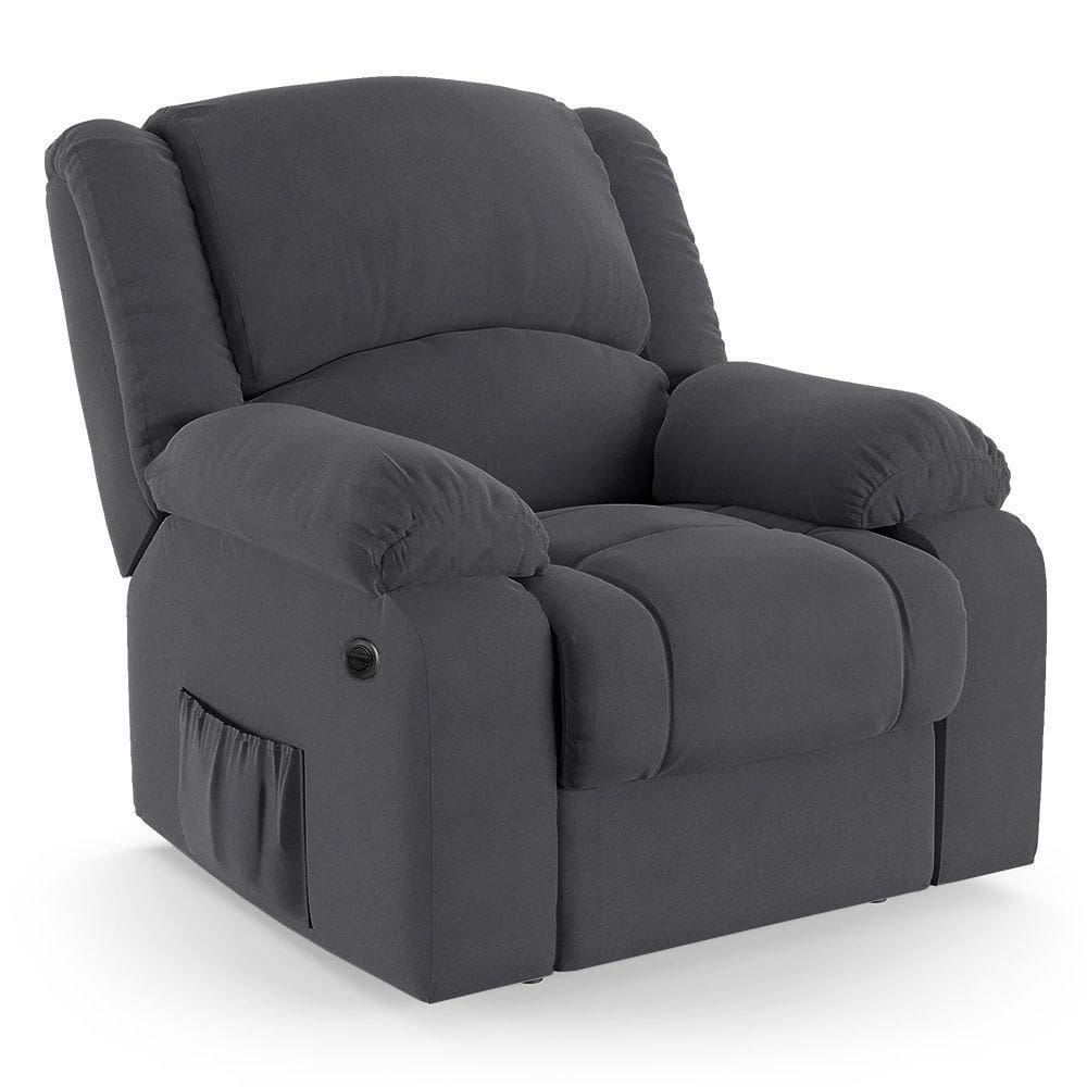 Poltrona Do Papai Reclinável Melim Elétrica Led Massagem Veludo Cinza Fh1