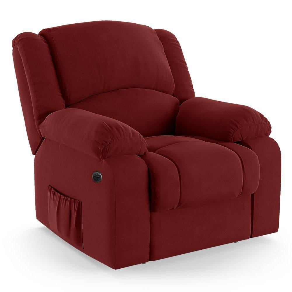 Poltrona Do Papai Reclinável Melim Elétrica Led Massagem Veludo Vermelho Fh1