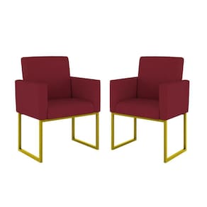Kit 02 Cadeiras Poltronas Sala Quarto Base De Ferro Dourada Marsala