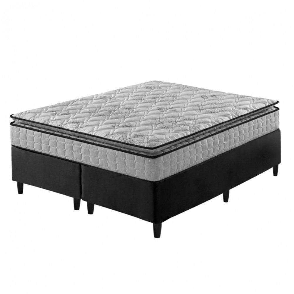 Cama Box King Preto + Colchão Ortopedico Espuma D33 Pillow
