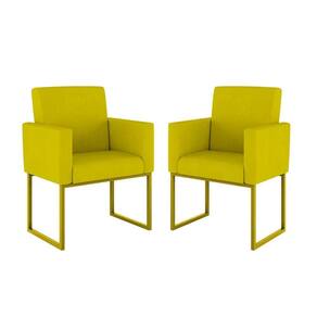 Kit 02 Cadeiras Poltronas Sala Quarto Base De Ferro Dourada Amarelo