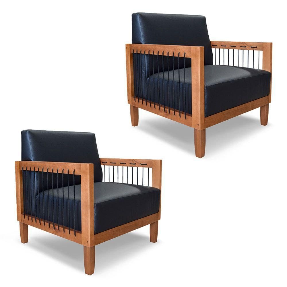 Kit 2 Poltronas Decorativa Marilia Corano Preto Base Em Madeira Castanho - Pallazio