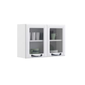 Armário Aéreo De Cozinha 80cm Branco 2 Portas Com Vidro New Premium