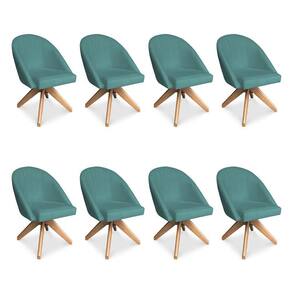 Kit 08 Poltronas Cadeira Giratória Bela Suede Azul Turquesa Base De Madeira - Pallazio