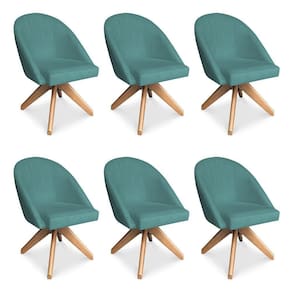 Kit 06 Poltronas Cadeira Giratória Bela Suede Azul Turquesa Base De Madeira - Pallazio
