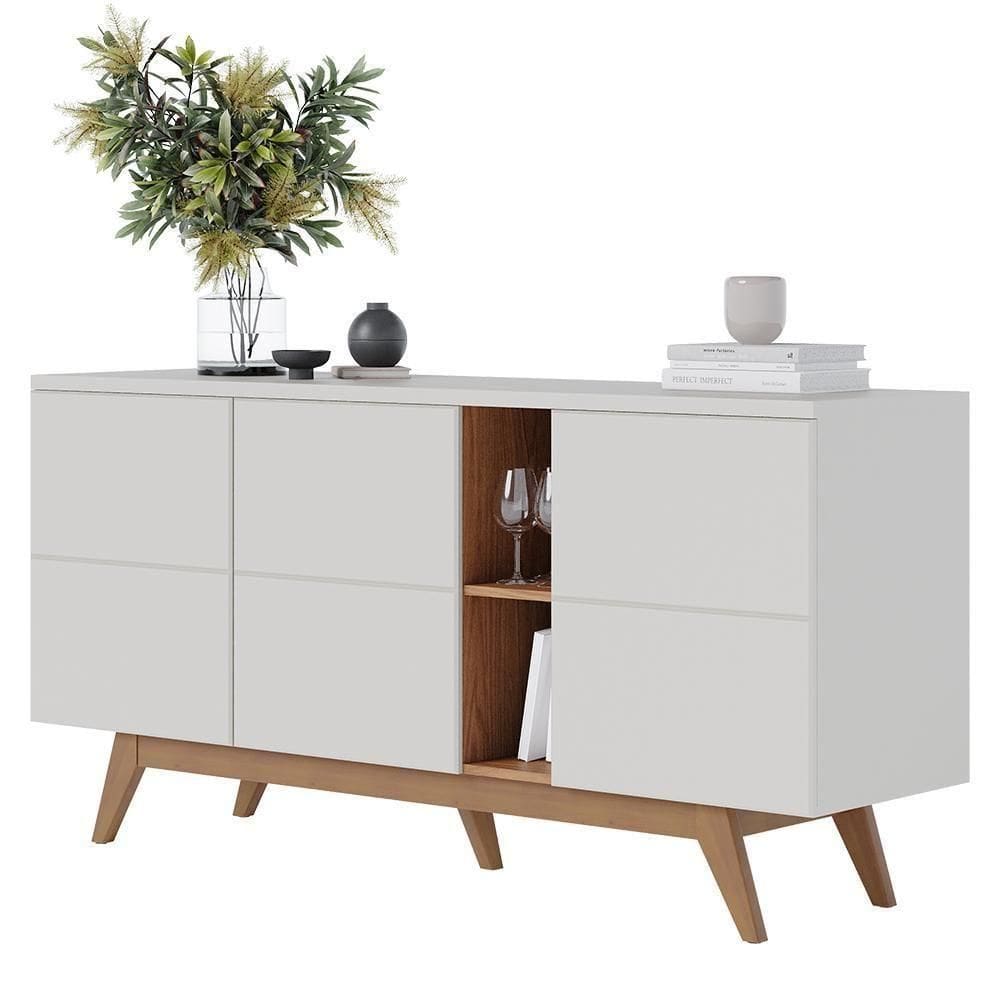 Buffet Aparador Noronha 3 Portas Off White Matte Freijó - Colibri Off White Matte Freijó