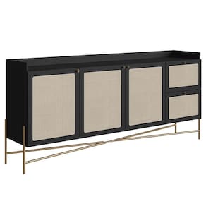 Balcão Aparador Buffet 3 Portas Pé Metal Arlo A10 Nero-dourado - Mpozenato