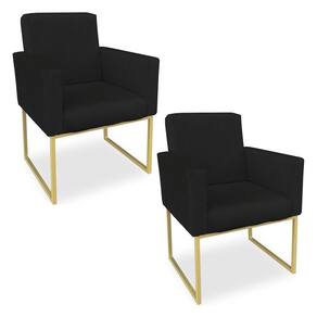 Kit 02 Poltronas Clarice Veludo Preto Base Metálica Industrial Dourado - Pallazio