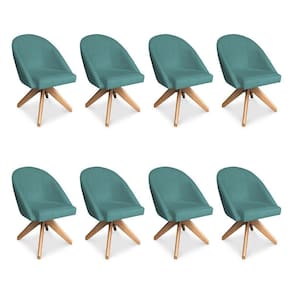 Kit 08 Poltronas Cadeira Giratória Bela Suede Base De Madeira - Pallazio Azul Turquesa