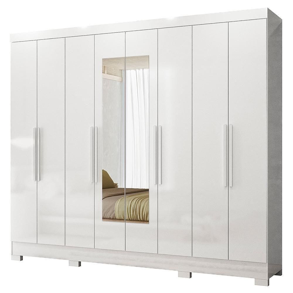 Guarda Roupa Casal Diplomata 8 Portas Branco Com Espelho - Moval Branco