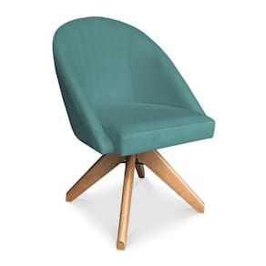 Poltrona Cadeira Giratória Bela Suede Base De Madeira - Pallazio Azul Turquesa