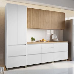 Cozinha Completa Rainha 8 Portas 7 Gavetas Ripado 100% Mdf Branco/Natural - Nesher