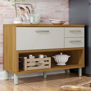 Balcão de Cozinha para Pia Princesa 1 Porta 2 Gavetas 100% Mdf Freijó/Off White - Nesher
