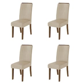 Conjunto Com 4 Cadeiras Estofada Sala De Jantar Grécia Cedro / Bege Dobuê Cedro