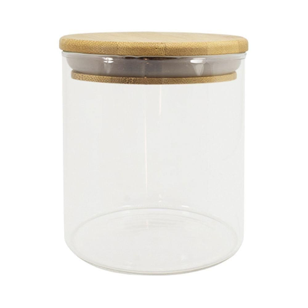 Pote De Vidro Com Tampa De Bambu Oikos 500ml Hermético Redondo