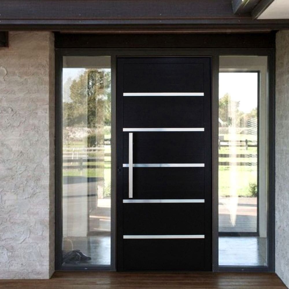 Porta Pivotante Solara Alumínio Puxador Barra Chata 210 X 100 Lado Esquerdo Preto