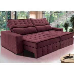 Sofá Retrátil E Reclinável 2,15M Cama Inbox Big Puffer Com SoftgelD40 Velupluma Vinho