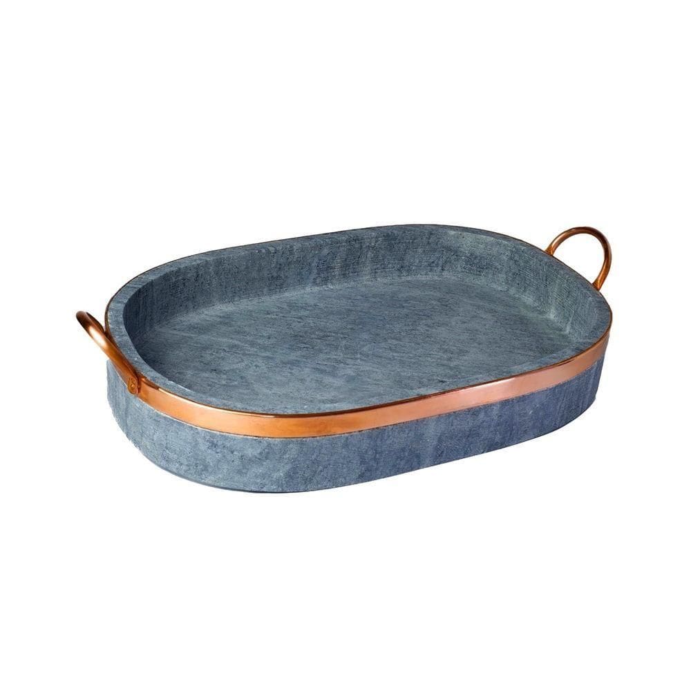 Travessa Oval Servir Porção Alça Cobre Pedra Sabão 20X13Cm