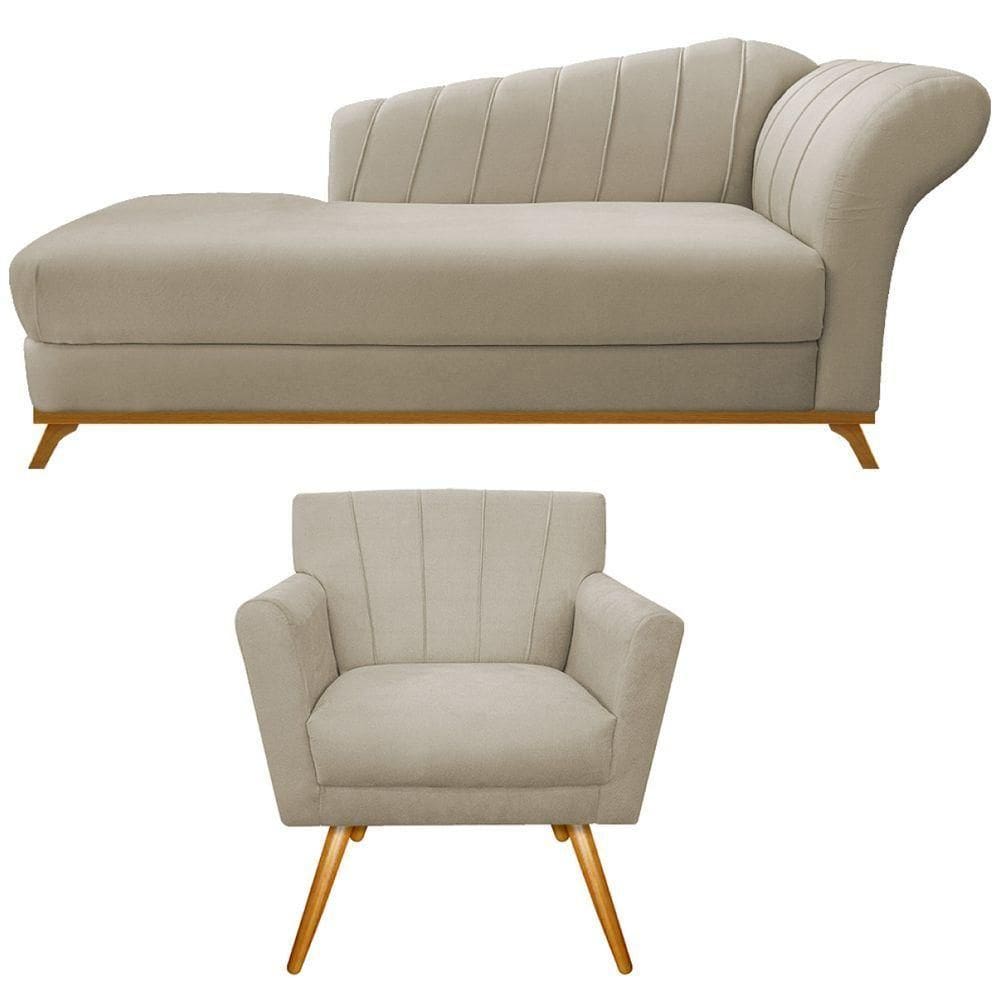 Kit Diva Recamier Vanessa 140cm Lado Esquerdo E 01 Poltrona Laura Suede Cor Bege