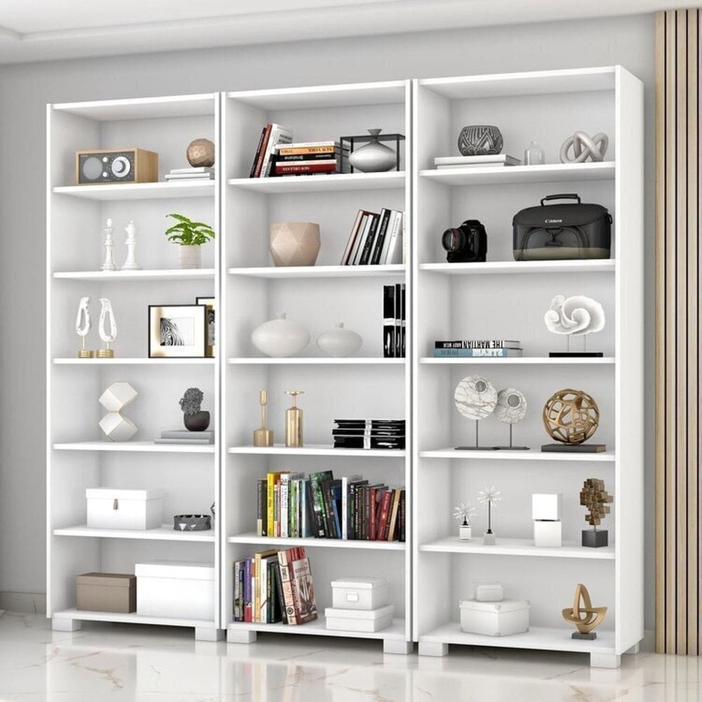 Kit 3 Estantes para Livros 5 Prateleiras 188cmx181,5cm Office Branco