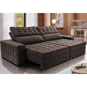 Sofá Retrátil E Reclinável 2,35M Cama Inbox Big Star Com SoftgelD40 Velupluma Café