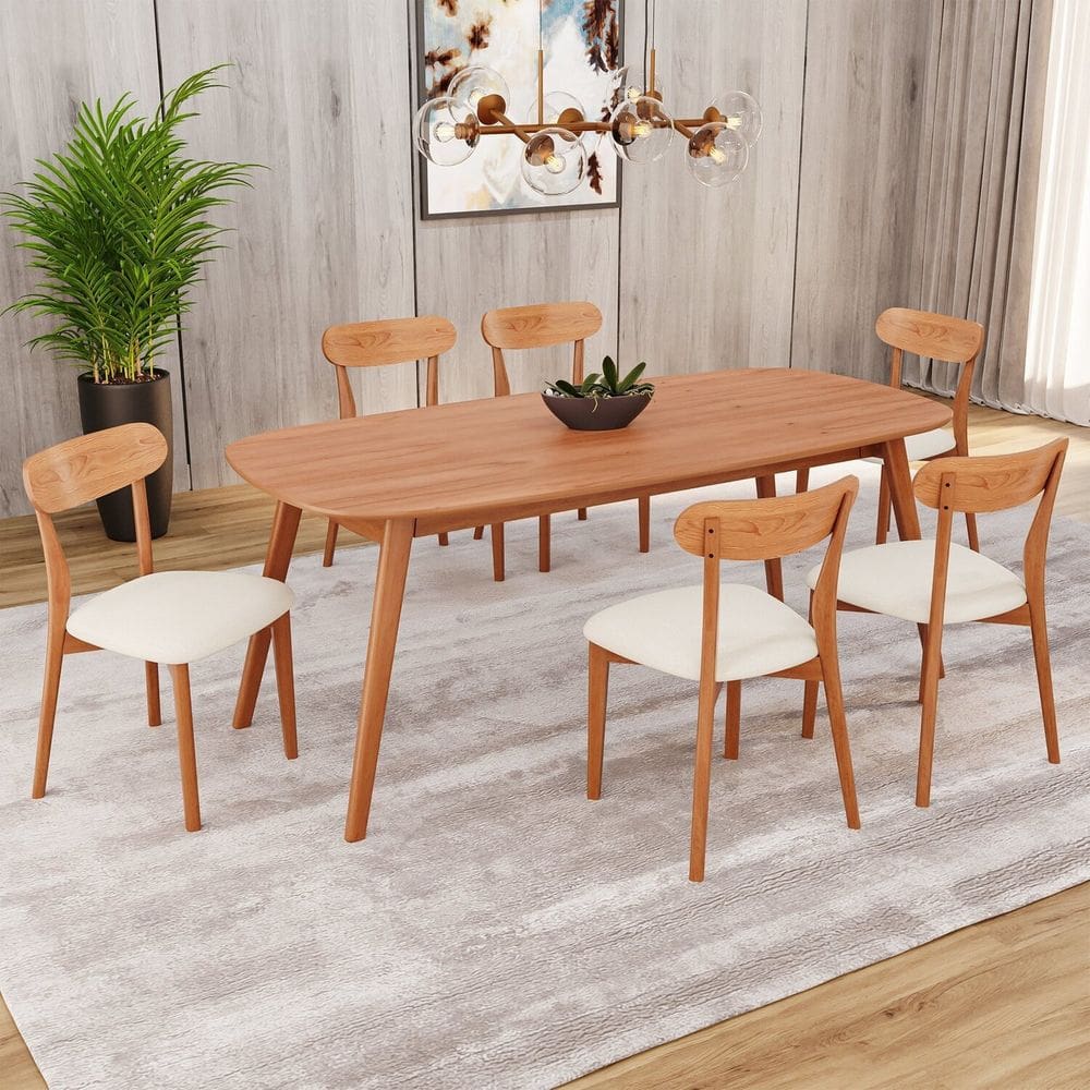 Conjunto Sala de Jantar Mesa 180x80cm Tampo em Mdf Laminado 6 Cadeiras Ceci Yescasa Natural