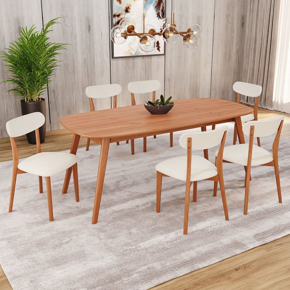 Conjunto Sala de Jantar Mesa 180x80cm Tampo em Mdf Laminado 6 Cadeiras Ceci Yescasa Natural