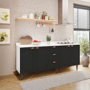 Cozinha Pérola com Tampo 2 Peças Balcão 2 Gavetas 3 Portas e Balcão 2 Portas Yescasa Branco/Preto