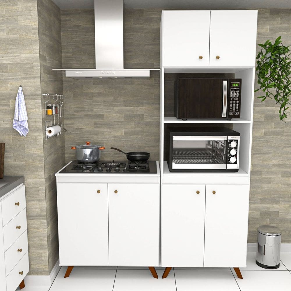 Conjunto Cozinha Modular Balcão Cooktop Torre Quente Branco
