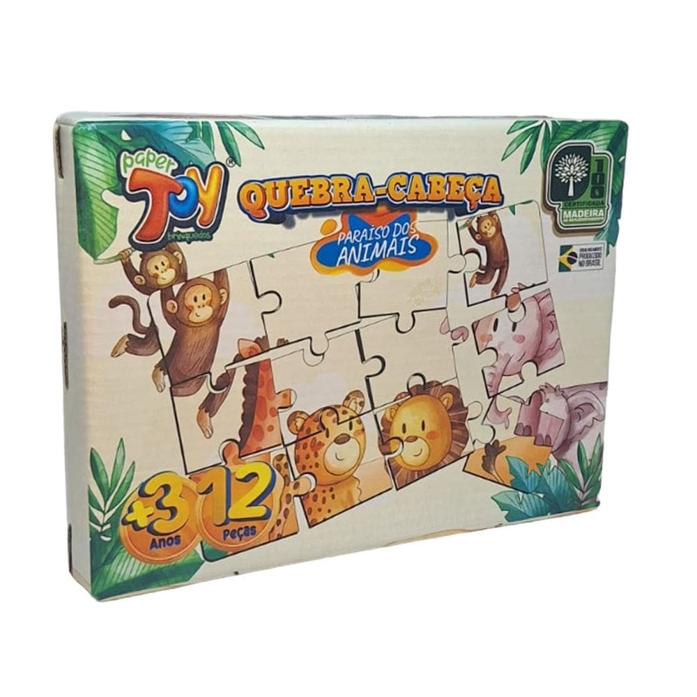 Quebra Cabeça Em Mdf 12 Peças Paraíso dos Animais+3 Anos Paper Toy