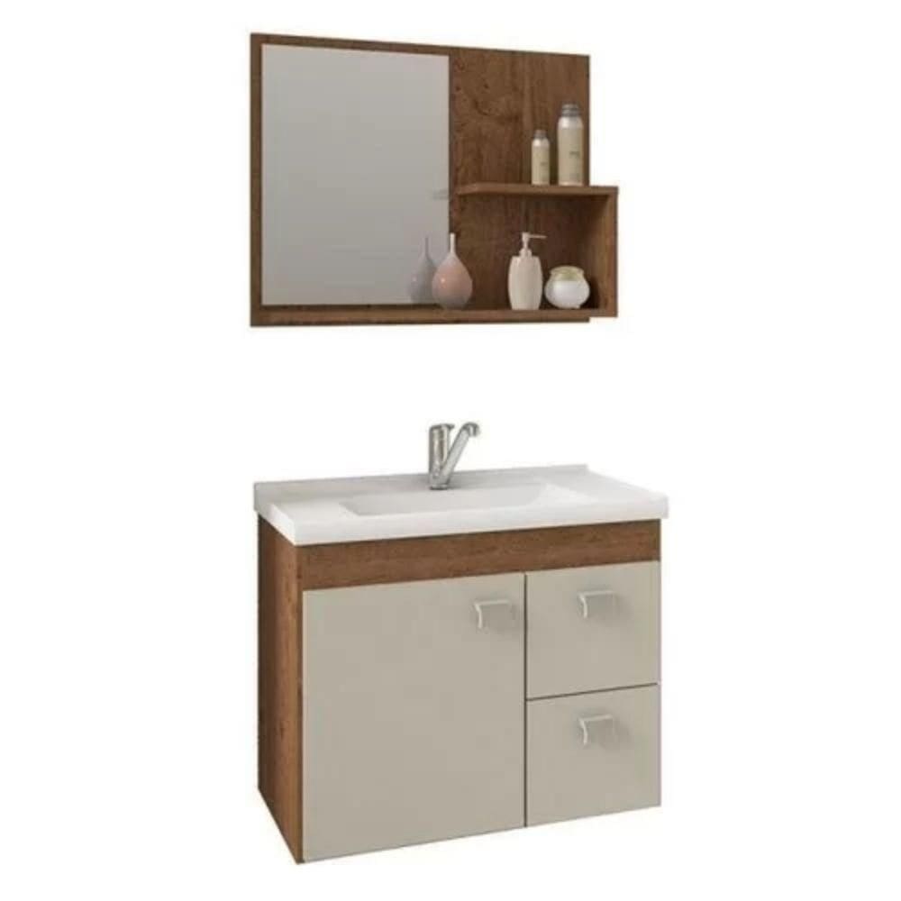Conjunto Gabinete de Banheiro 100% MDF Isa Com Espelheira E Pia Mgm Móveis