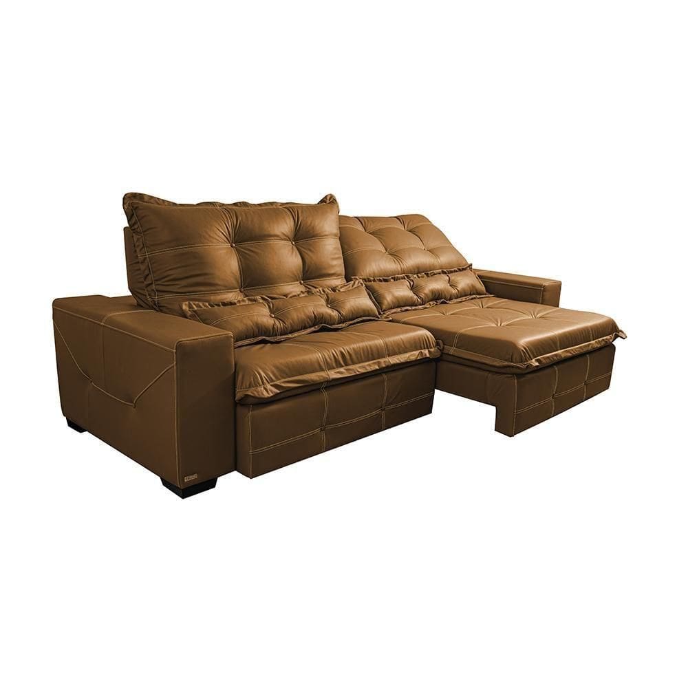 Sofá De Courino Retrátil E Reclinável 2,35m Cama Inbox Bourbon SoftgelD40 Caramelo
