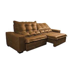 Sofá De Courino Retrátil E Reclinável 2,35m Cama Inbox Bourbon SoftgelD40 Caramelo