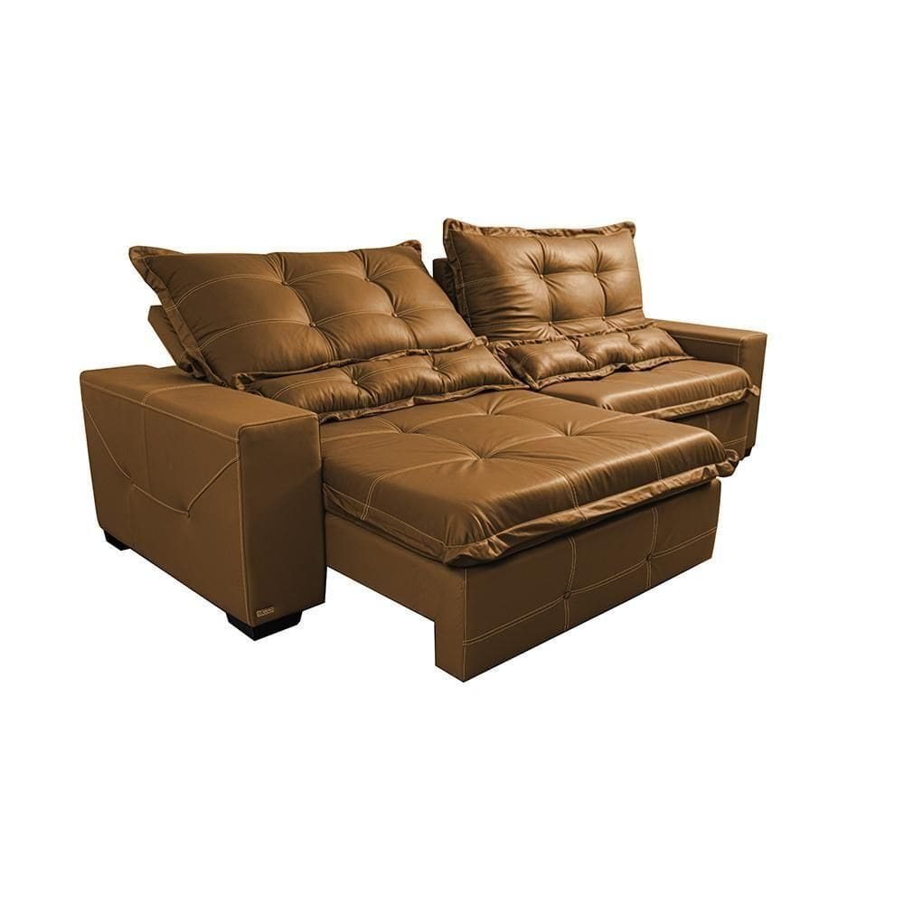 Sofá De Courino Retrátil E Reclinável 3,15m Cama Inbox Bourbon SoftgelD40 Caramelo