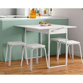 Conjunto: Mesa De Cozinha 1590 Extensível + 4 Banquetas Branco - Carraro