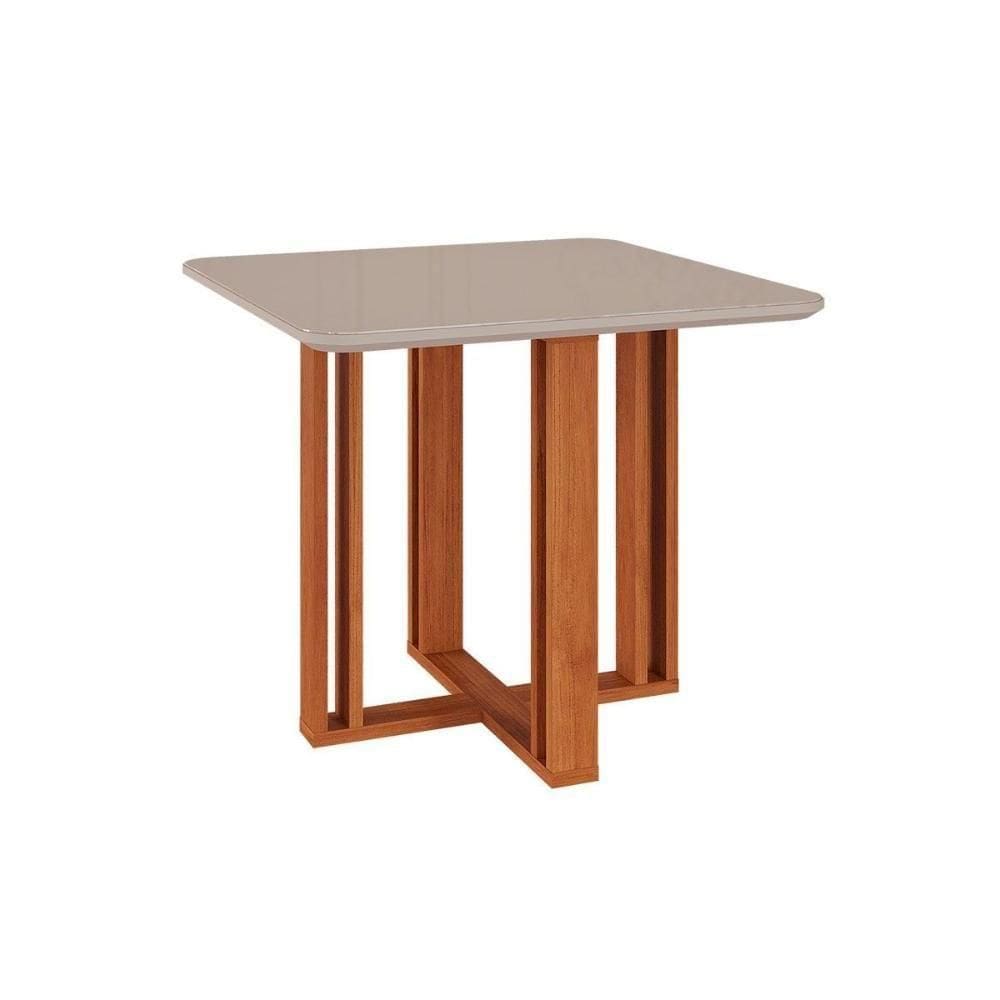 Mesa De Sala Jantar Flora Com tampo Vidro 95x95cm Cinamomo off White