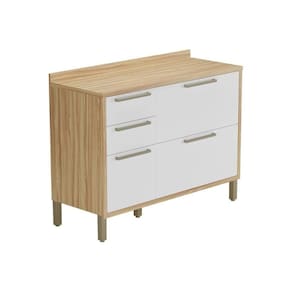 Balcão De Cozinha Modulado Syrah 2 Portas E 3 Gavetas C/ Tampo 120cm Amendoa/off White - Ronipa