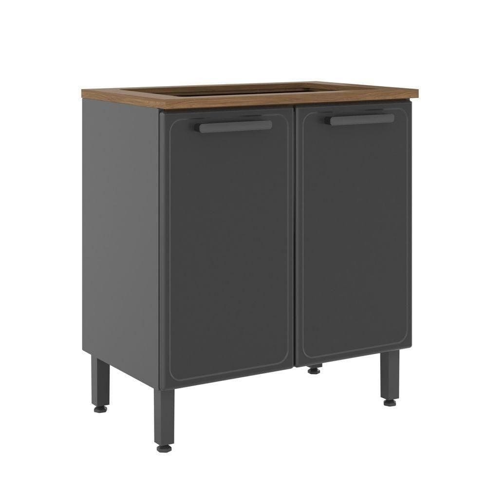 Balcão De Aço Para Cooktop 2 Portas Grafite Estilo Bertolini Grafite