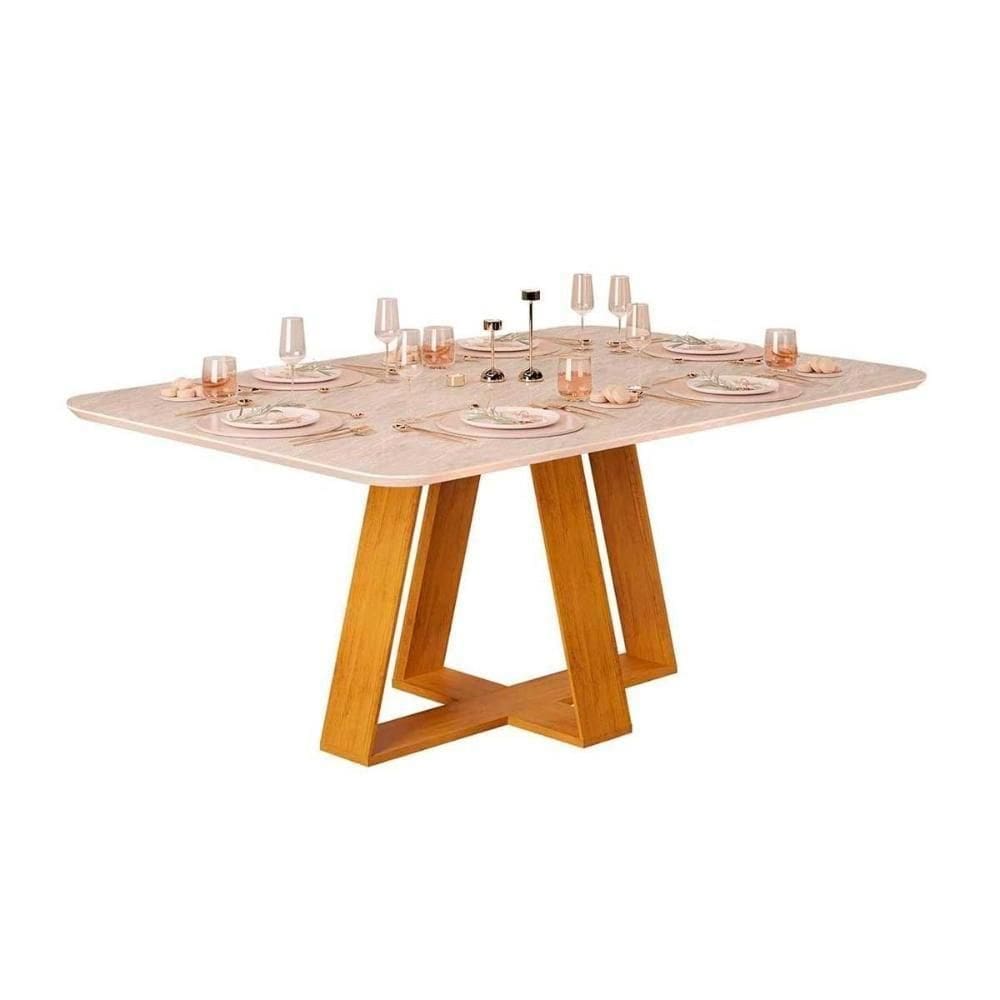 Mesa De Sala Jantar Celeste C-tampo Vidro Curvo 160x90cm Cedro-off White Dj Móveis
