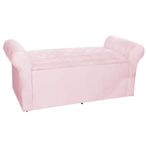 Calçadeira Báu Cancun 0,90 cm Suede Rosa - Montanaris Decor