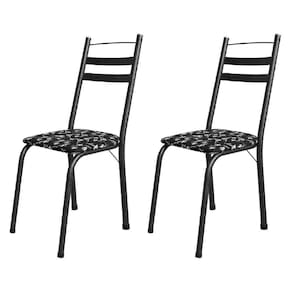 Conjunto Com 2 Cadeiras Tubular Itália Preto Floral Artefamol Preto Fosc