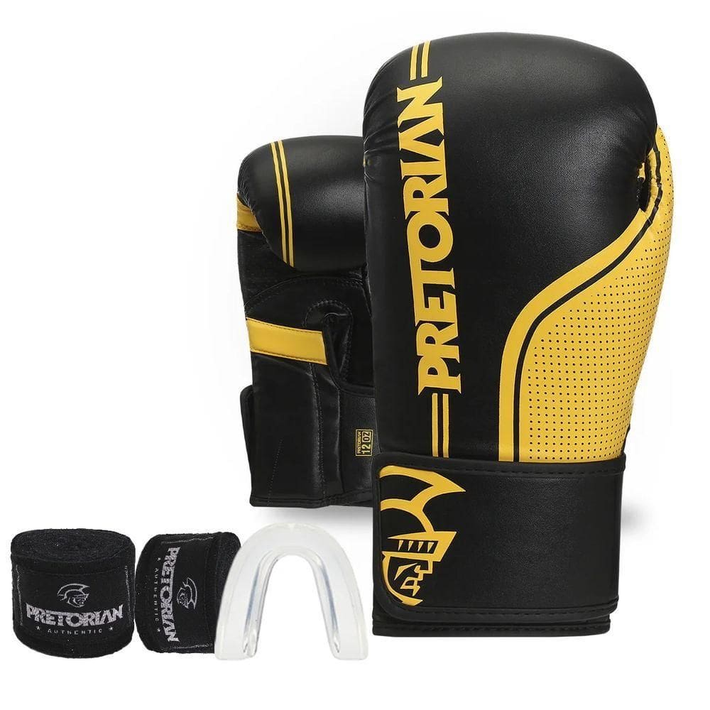 Kit Luva De Boxe-muay Thai Pretorian First Fx1 Preto-amarelo Tamanho 12oz