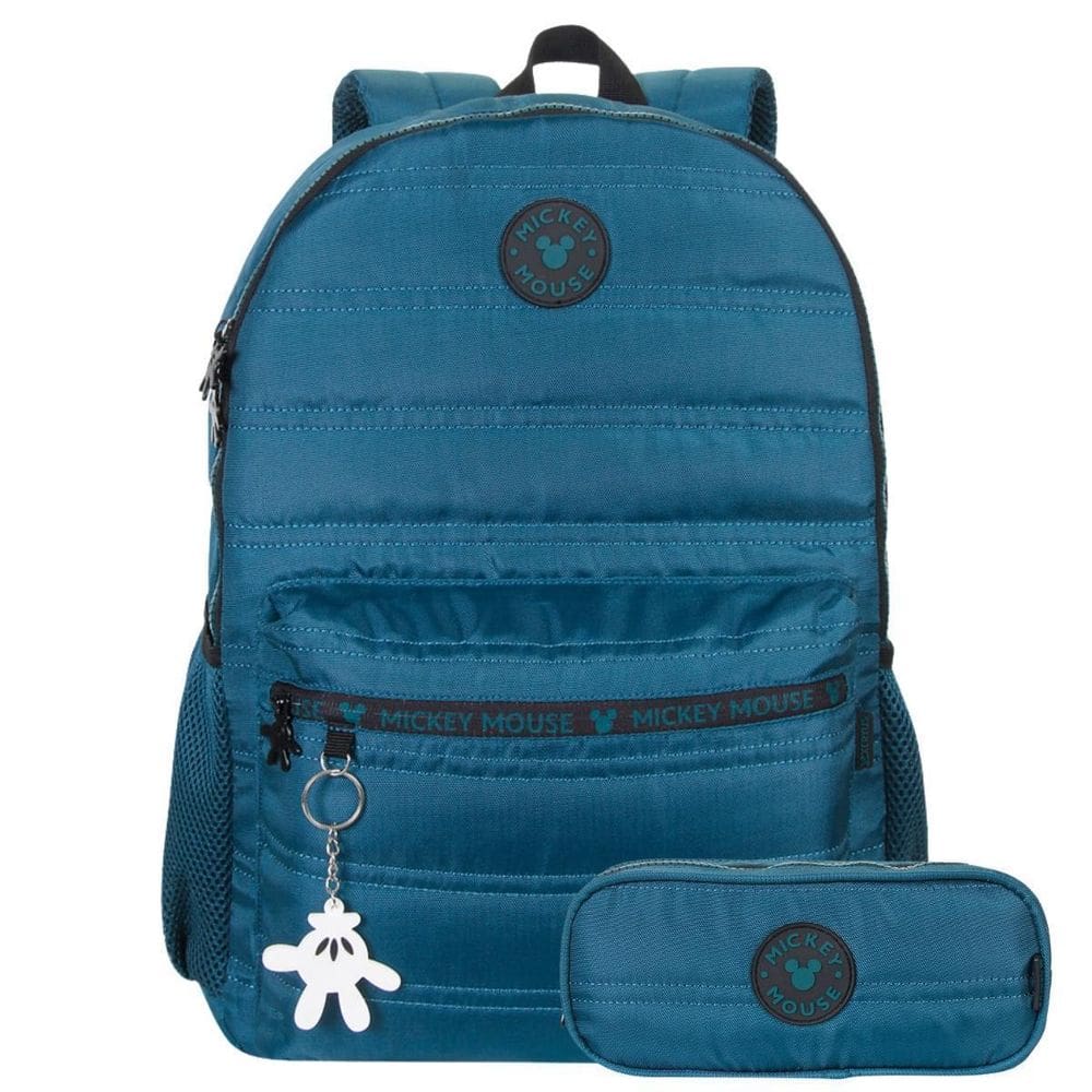 Kit Mochila Costas Mickey Mouse Escolar Estojo Duplo Juvenil