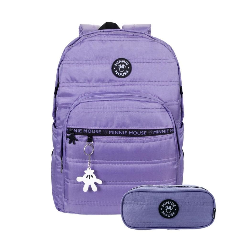 Kit Mochila Costas Minnie Mouse Escolar Estojo Duplo Juvenil