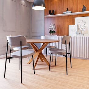 Conjunto Sala de Jantar Mesa Lisboa Madeira Maciça com 4 Cadeiras Alloa Marrom/Cinza